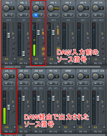DAWを経由したエフェクト後の信号をTotalMix FXに出力