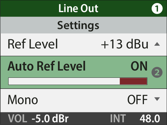 Line OutのAuto Ref LevelをONにしてレベルを調節