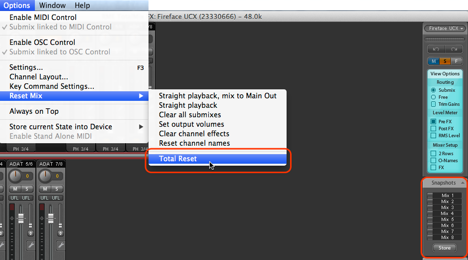 TotalMix FXをリセット
