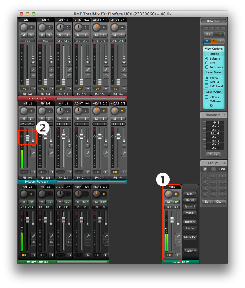 DAWの再生チャンネルを調整