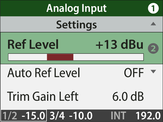 Ref Levelを+13 dBu、Trim Gainで6.0 dB調整