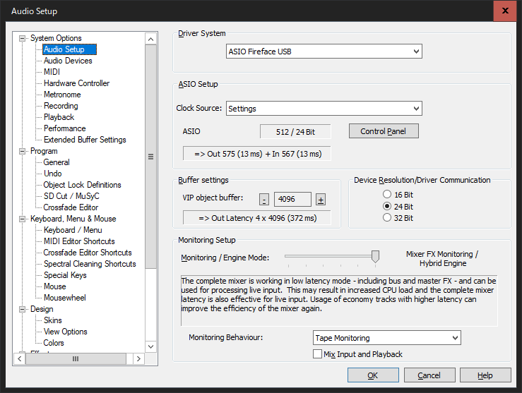 「Audio Setup」画面