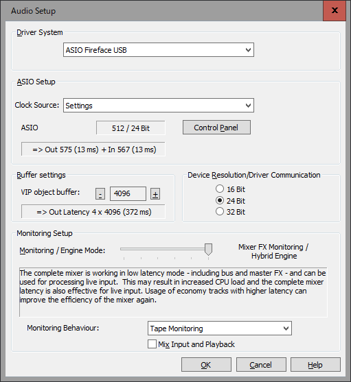 「Audio Setup」画面