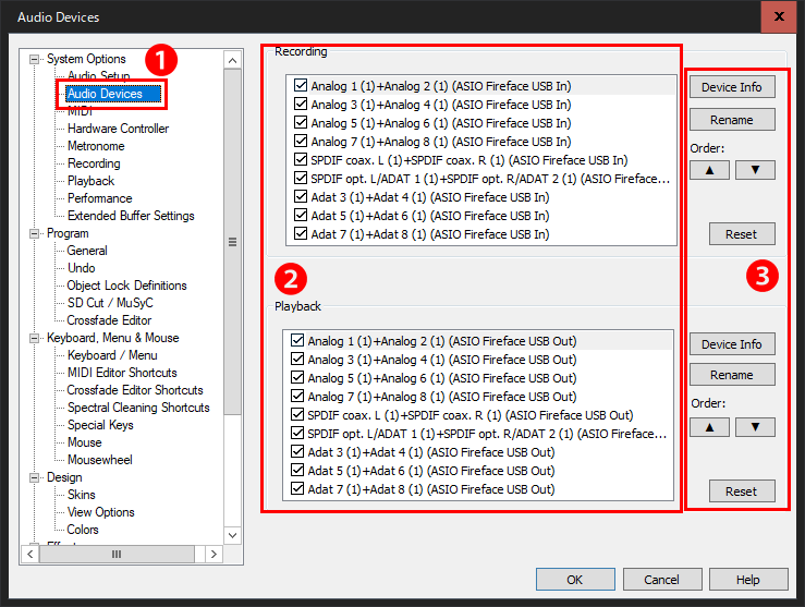 「Audio Setup」で入出力を設定