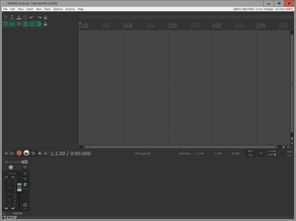 新規Reaperプロジェクトを作成します