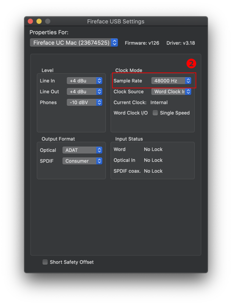 使用するサンプル・レートを設定します