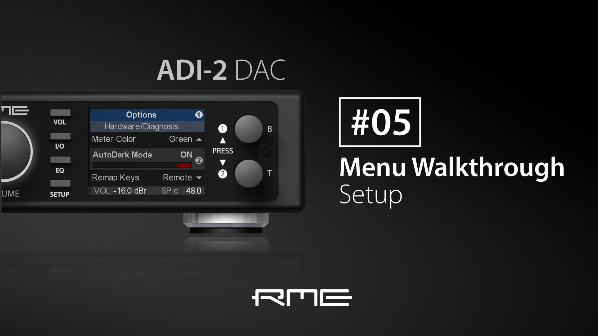 RME ADI-2 DAC FSのSetupボタン - リモコン設定、ディスプレイ、メーター表示、DSD、クロック設定、プリセット、初期化等の設定